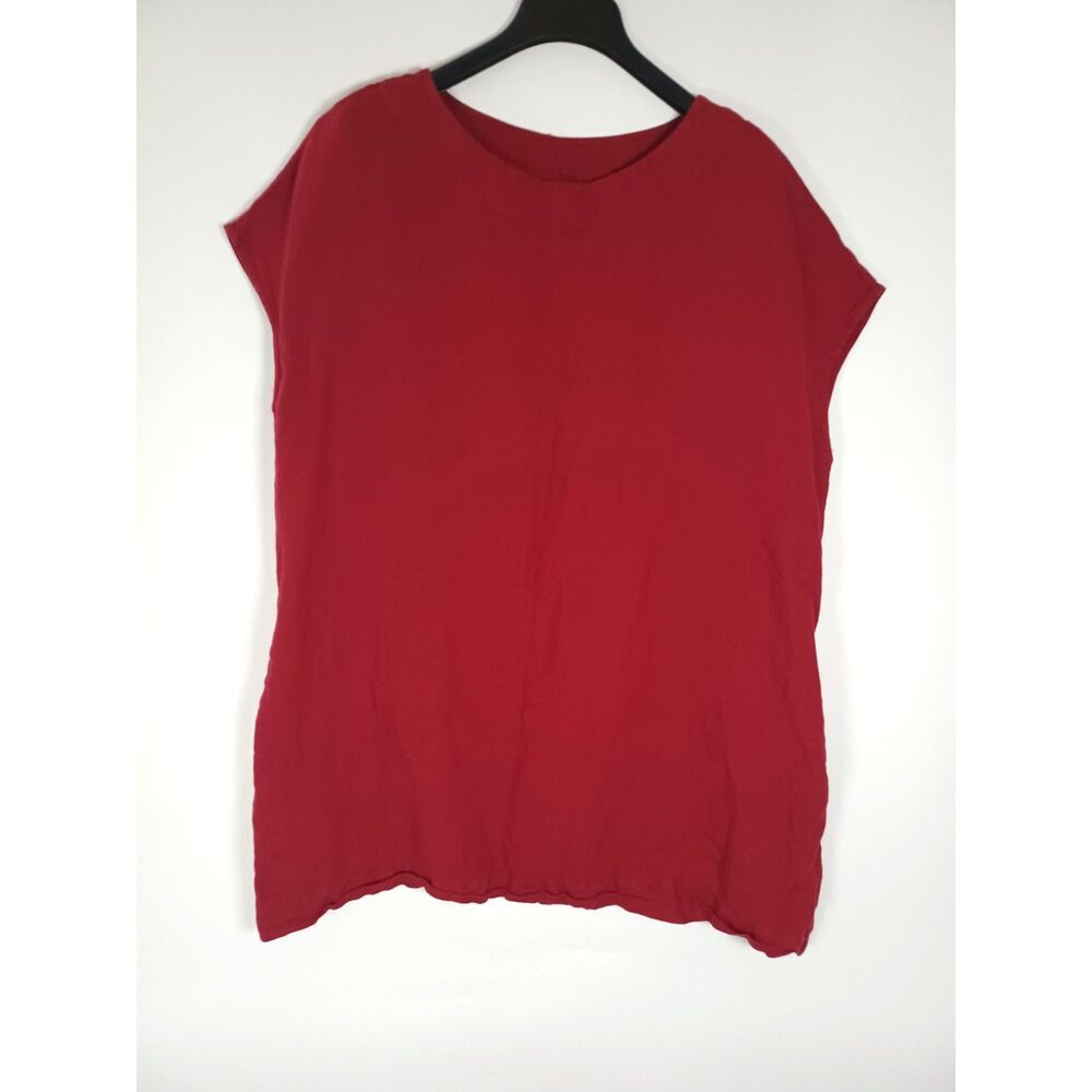 Bryn Walker Top 100% Linen Shift Red Tunic Lagenlook Relaxed Beach Travel Large